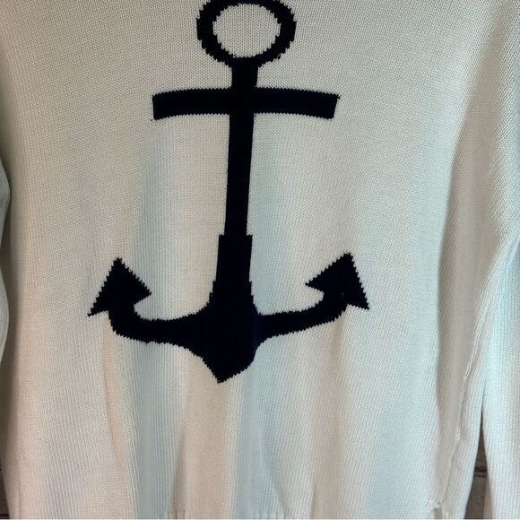C & C California White Navy Anchor Nautical Beachy Americana Sweater Size M - Picture 2 of 11